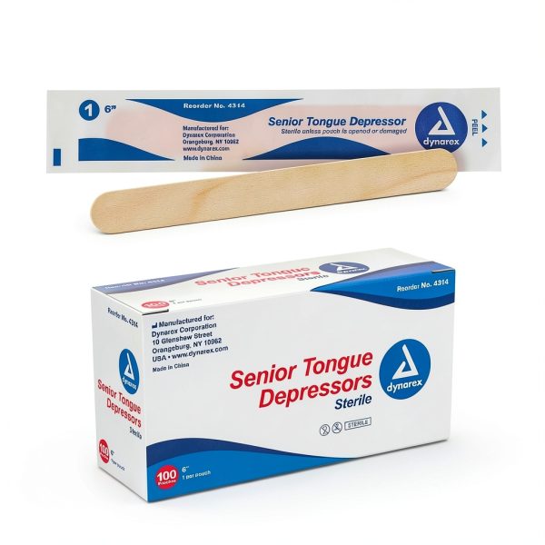 Dynarex Tongue Depressors Senior 6 Inch Sterile Birch Wood 100 Count-0