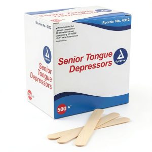 Dynarex Tongue Depressors Wood, Senior 6", Non-Sterile, with Precision Cut and Polished Smooth Edges, for Medical Use and Other Applications, 1 Box of 500 Tongue Depressors, 6"-0