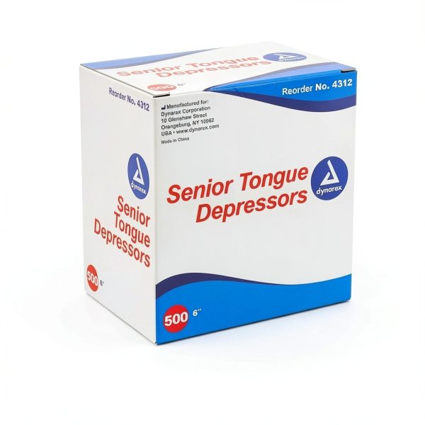 Dynarex Tongue Depressors Wood, Senior 6", Non-Sterile, with Precision Cut and Polished Smooth Edges, for Medical Use and Other Applications, 1 Box of 500 Tongue Depressors, 6"-6