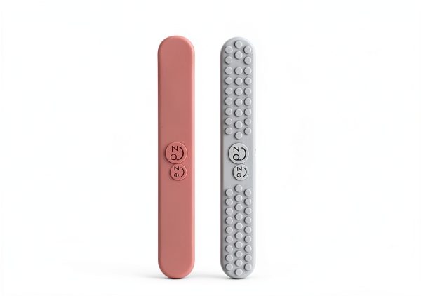 ezpz Sensory Tongue Depressors - All Ages (2 Pack in Blush/Pewter) - Silicone/Stainless Steel Tongue Depressor for Visibility Into The Mouth + Healthy Oral Care Routine-1