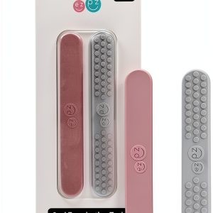 ezpz Sensory Tongue Depressors - All Ages (2 Pack in Blush/Pewter) - Silicone/Stainless Steel Tongue Depressor for Visibility Into The Mouth + Healthy Oral Care Routine-0