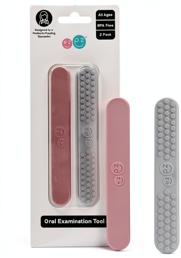 ezpz Sensory Tongue Depressors - All Ages (2 Pack in Blush/Pewter) - Silicone/Stainless Steel Tongue Depressor for Visibility Into The Mouth + Healthy Oral Care Routine-0
